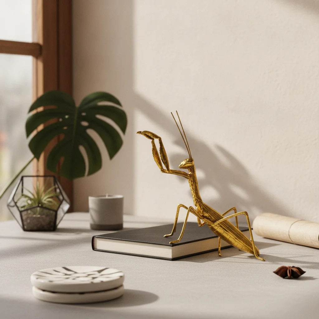 Gold Mantis Figurine Resin Praying Mantis Figurine Detailed Texture Long Antennae for Study