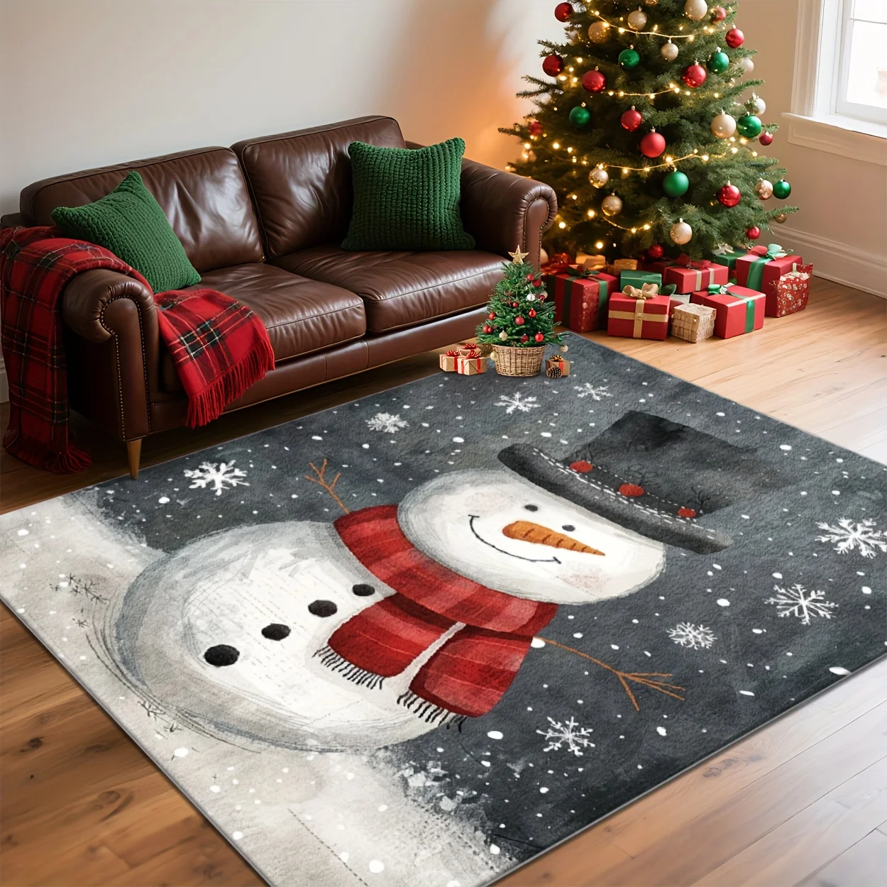 1pc Snowman Print Area Rug, 2D Flat Cute Winter Style, Versatile Holiday Home Decor, Ideal Gift, Perfect for Bedroom Living Room
