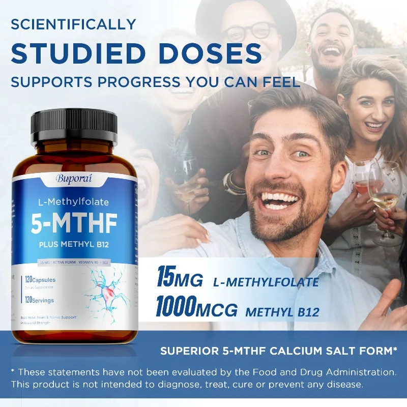 L-メチル葉酸 15mg カプセル - 強力な活性メチル葉酸、男性と女性向け、バランスの取れた気分と全体的な健康、非遺伝子組み換え