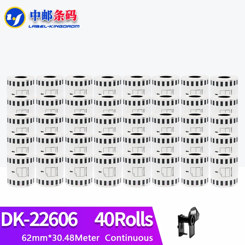 40 Refill Rolls Compatible DK-22606 Label Yellow Film Coated 62mm*15.24M Continuous for Brother Printer DK-2606