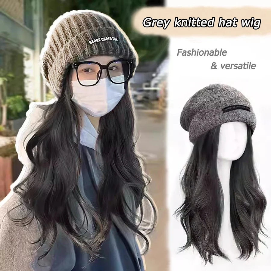 Perruque Synthétique Grise Ultraviolette avec Cheveux Bouclés pour Femme, Couvre-Tête Complet Intégré, Simulation de Cheveux Longs, Automne, 16 Pouces