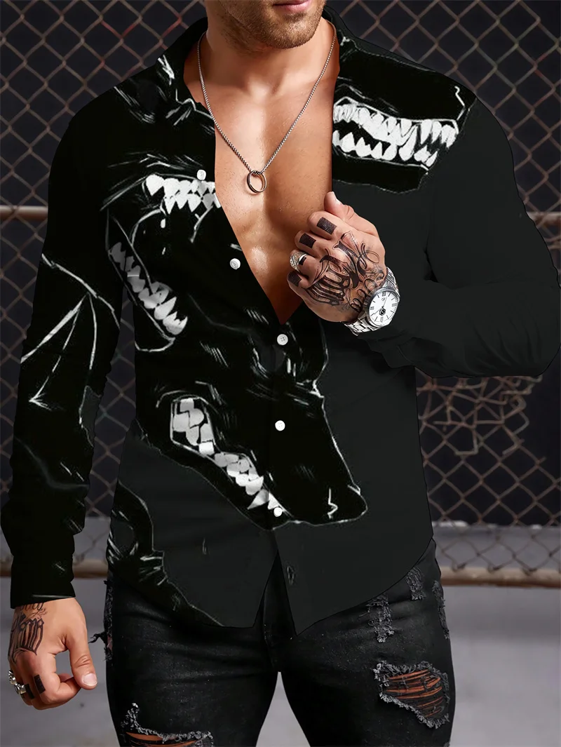 Camisa de impressão de tigre masculina outono manga longa 3d impresso camisas masculinas tendência personalizado manga longa bonito roupas de rua topos