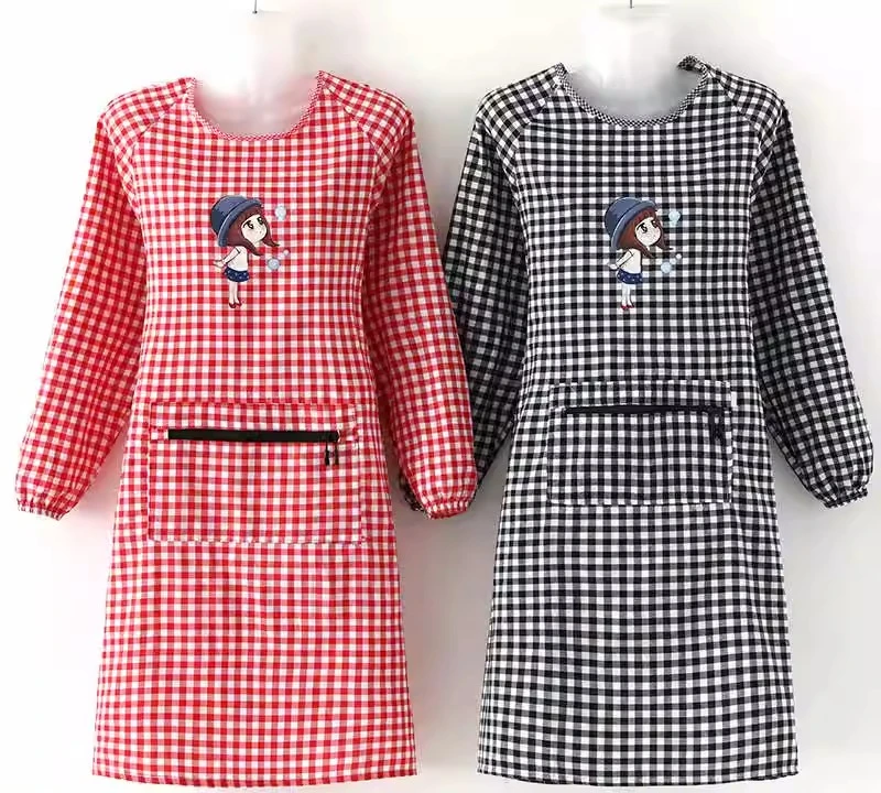 

Новый хлопковый чехол с длинными рукавами для женщин, известный интернет-фартук в клетку, маслостойкий для домашнего использования.