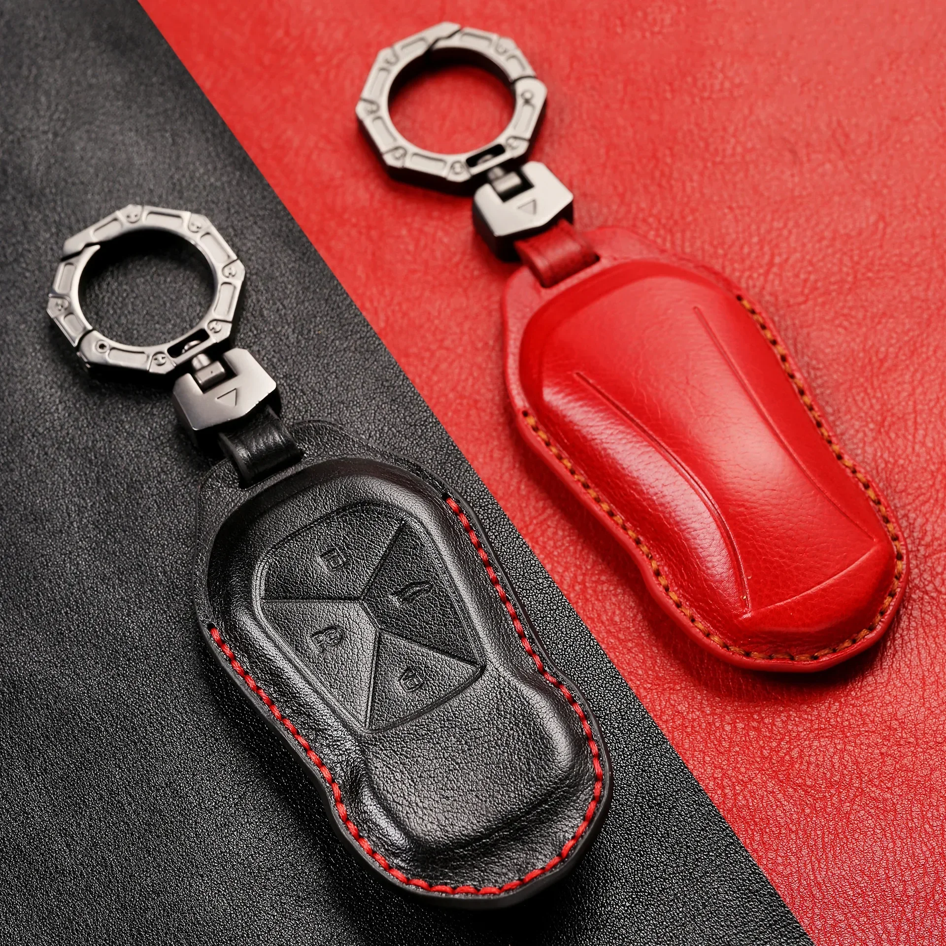 1pc Leather Car Key Case Cover Shell For Xpeng Xiaopeng P5 P7 G9 G3i 2020 2021 2022 2023 Accessories 4 Bottons