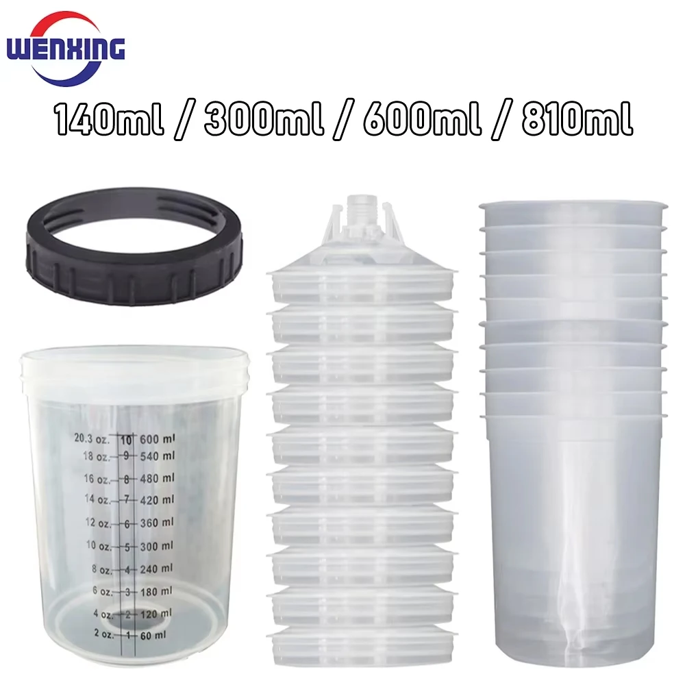 10 sztuk – pojemniki do mieszania farby do pistoletów natryskowych, szybkozłączne pojemniki H/O, zbiorniki do pistoletów natryskowych, pojemność 140 ml/300 ml/600 ml/810 ml, jednorazowe pojemniki na
