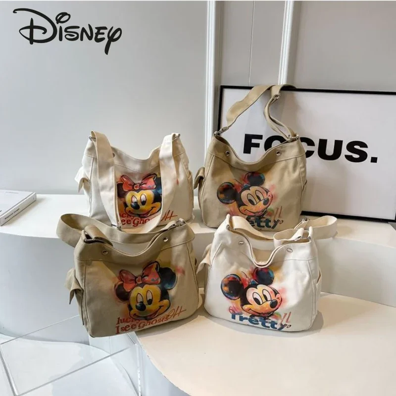 

Disney Mickey New Women's Crossbody Bag Fashionable High Quality Canvas Women's Bag Cartoon Casual Versatile Girl Shoulder Bag