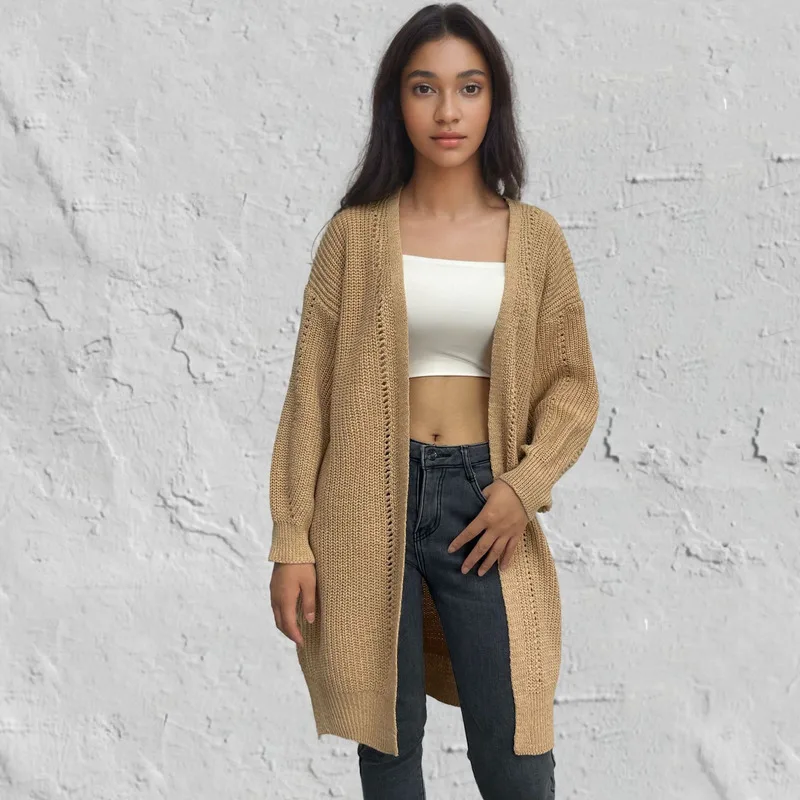 

Women Clothing Knitwear Cardigan Medium-length Women's Casual Versatile Knitted Cardigan Fall And Winter Loose Outerwears