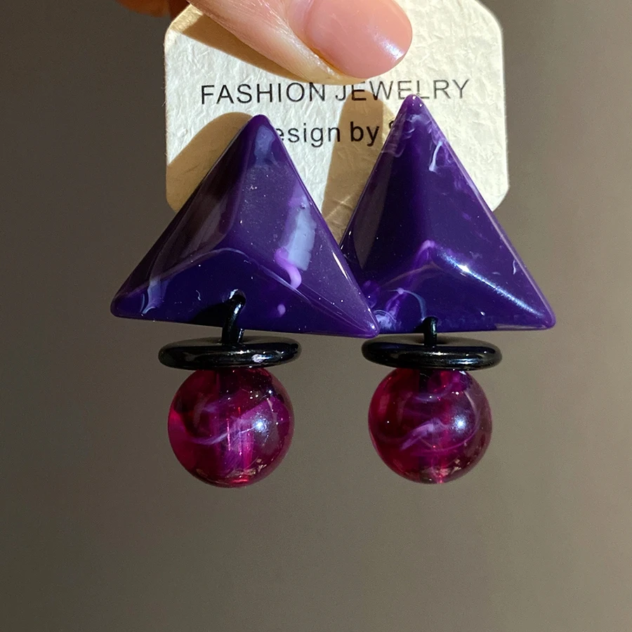 Simple Stylish Y2K Retro Marble Triangle Bead Dangle Earrings Elegant Light Luxury Premium Daily Office Women Jewelry