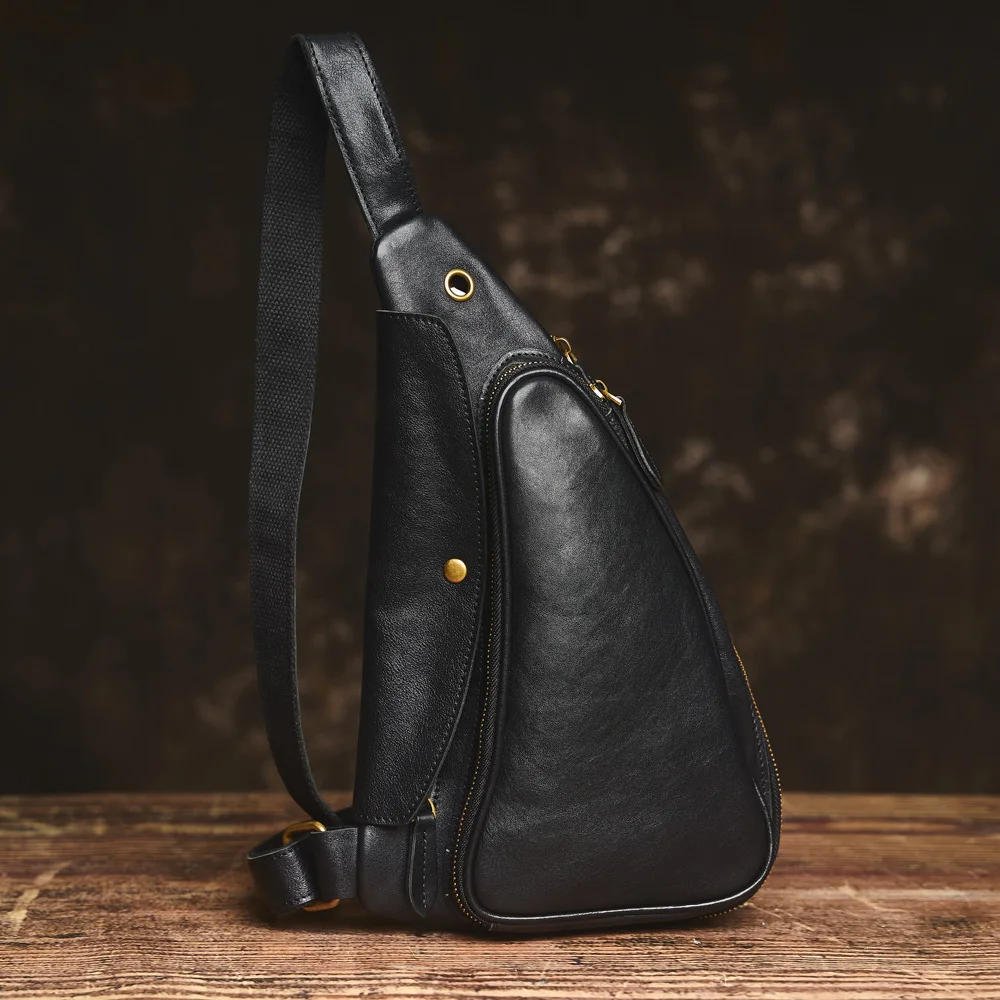 NUPUGOO – Echte Leder-Vintage-Brusttasche für Herren, als Umhängetasche oder Schultertasche tragbar, hochwertiges Leder, multifunktionaler Reißverschluss für 9,7-Zoll-Geräte. – Detail 17