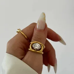 Big oval stone statement rings stainless steel rings for women minimalist dainty stainless steel jewelry waterproof handmade