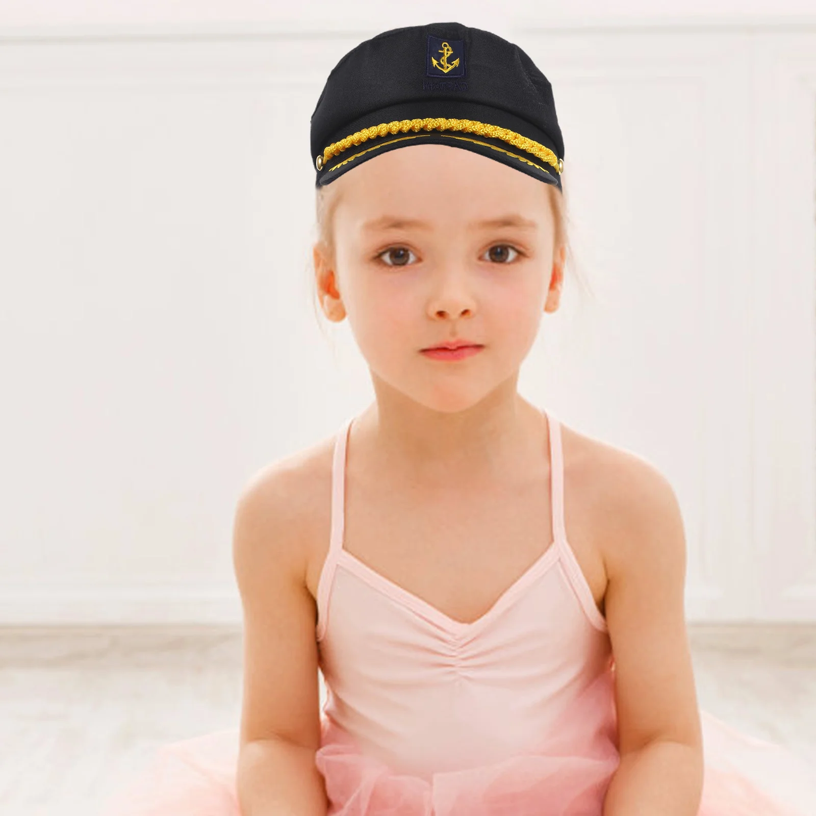 1Pcs Navy Sea Captain Hat Black Embroidered Lightweight Cosplay Adult Sailor Captain Costume Hat Embroidered Navy Cap