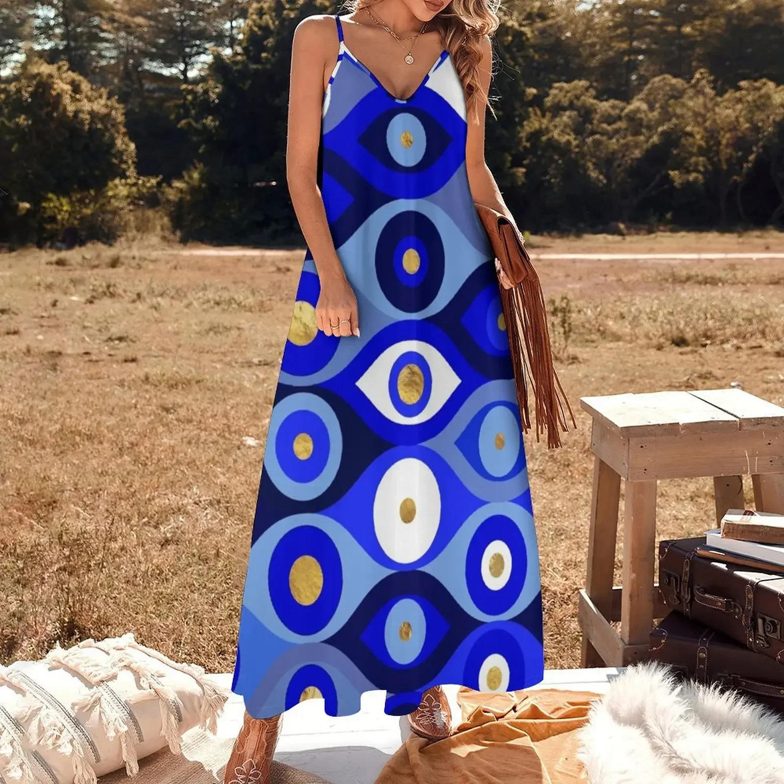 Greek Mati Mataki - Matiasma Evil Eye blues Sleeveless Dress Womens dresses ladies dresses for special occasions Dress