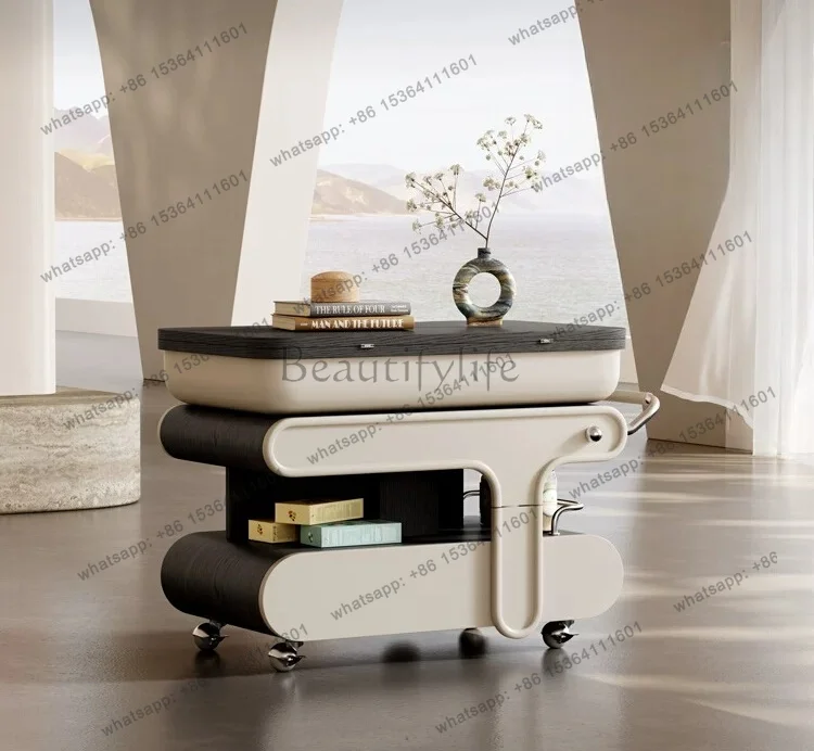Italian minimalist movable lifting coffee table cream style retro small folding trolley