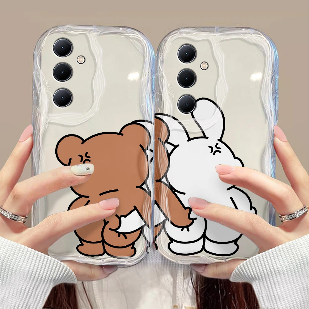 Funny Bear Bunny Couple 3D Wave Phone Case For OPPO Reno 11 F 8 T 7 Z 6 5 4 Pro F23 F11 F9 4G 5G Soft Silicone Back Cover