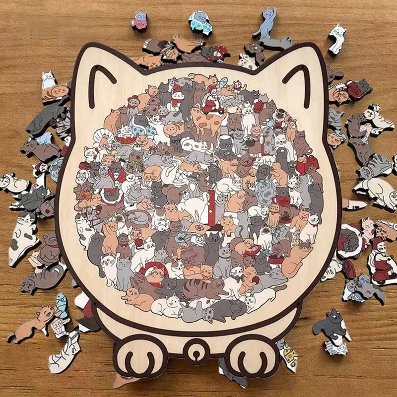 

Unique Cat-shaped Irregular Puzzle Pieces Game Cat-shaped Wooden Jigsaw Puzzle Birthday Xmas Gifts Cat Lovers Home Decorations