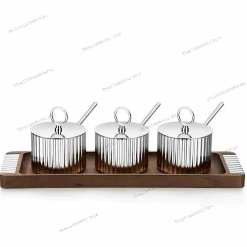 For light luxury seasoning box stainless steel kitchen storage box jar seasoning bottle can combination set