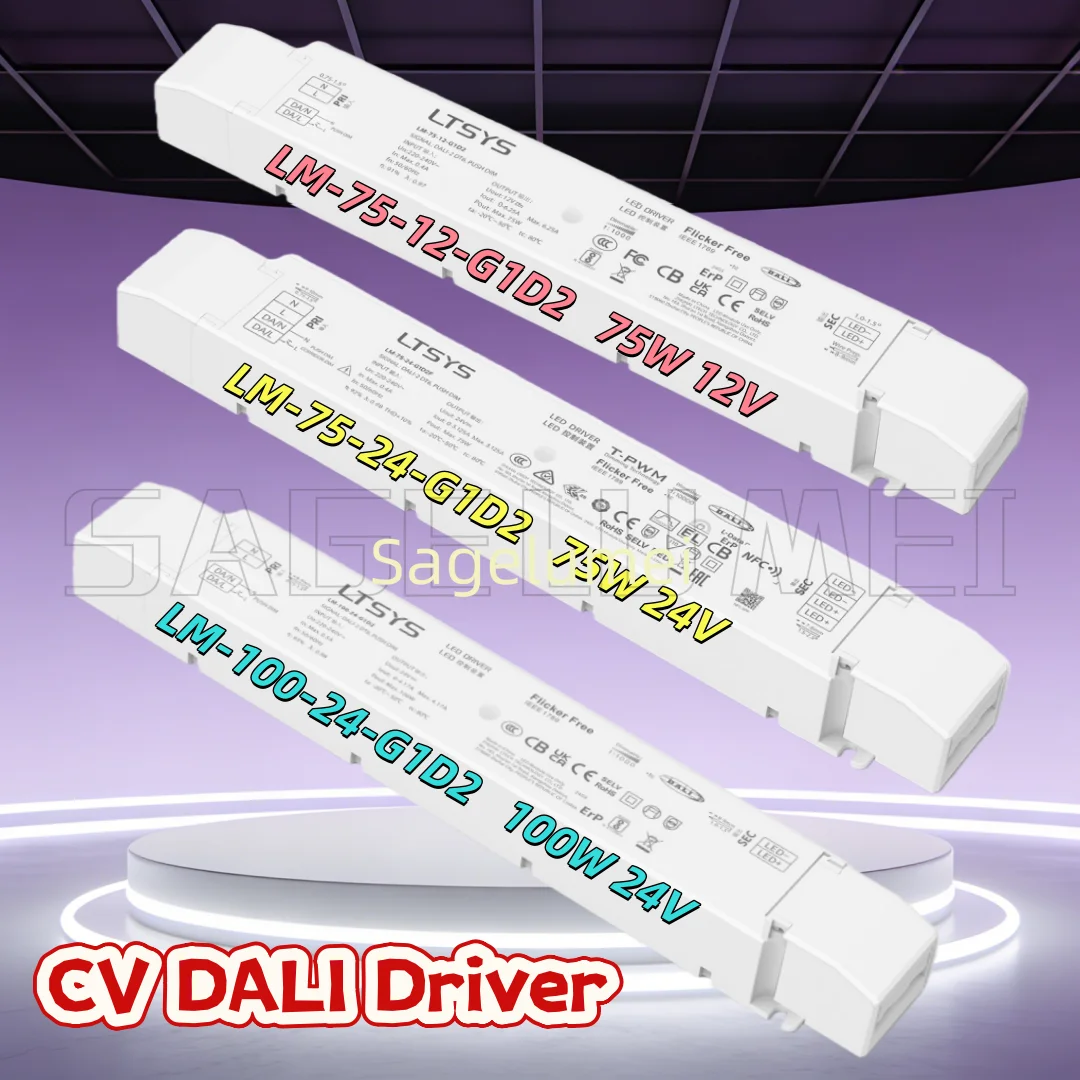 DC12/24V 75W 100W Dali-2 CV Constant Voltage Led Driver LTECH Dali Dimming Driver AC220-240V Input Push Dim Lighting Transformer