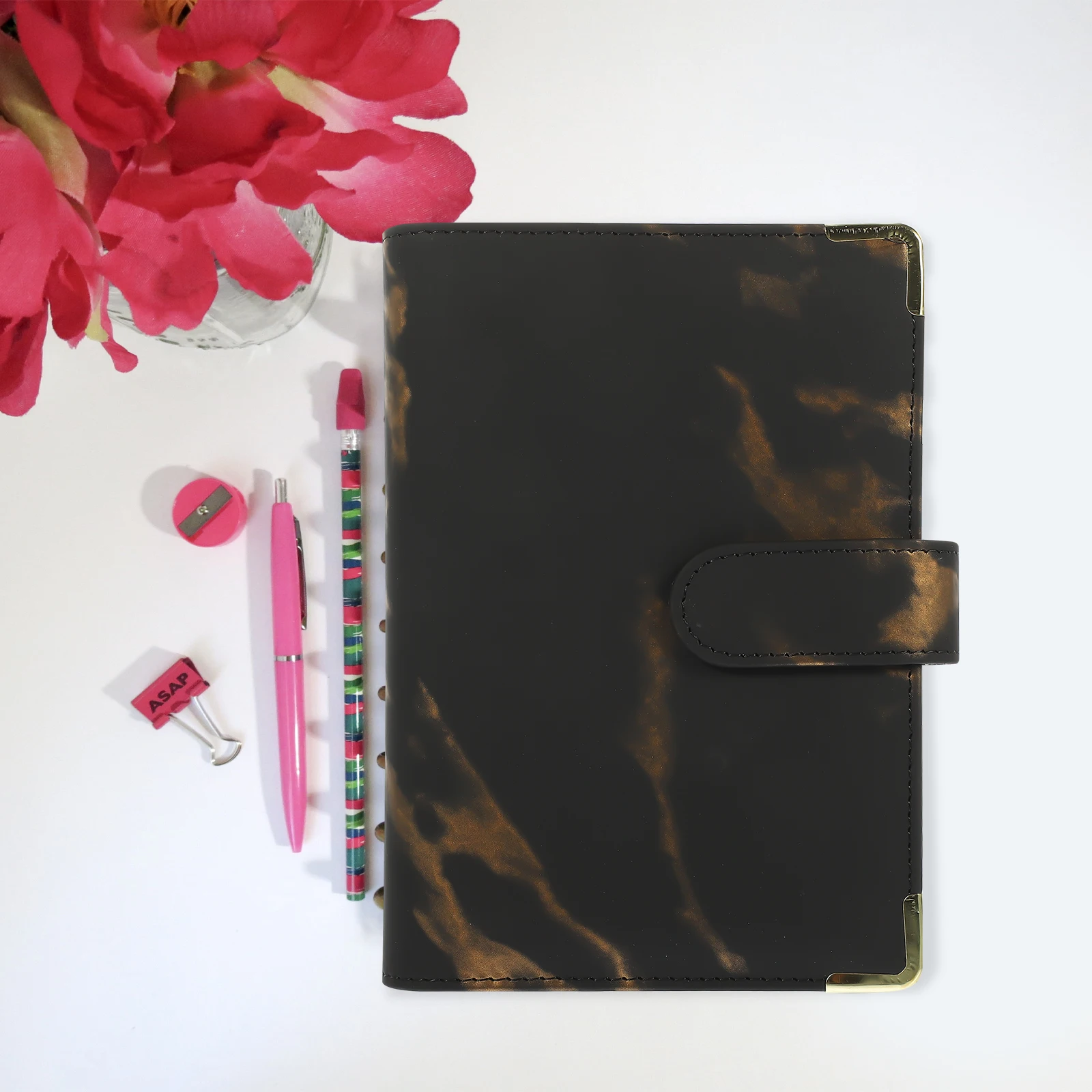 PU A6 Notebook Cover Marble Pattern Binder Protective Shell Anti Lightweight Card Pockets Notepad for A6
