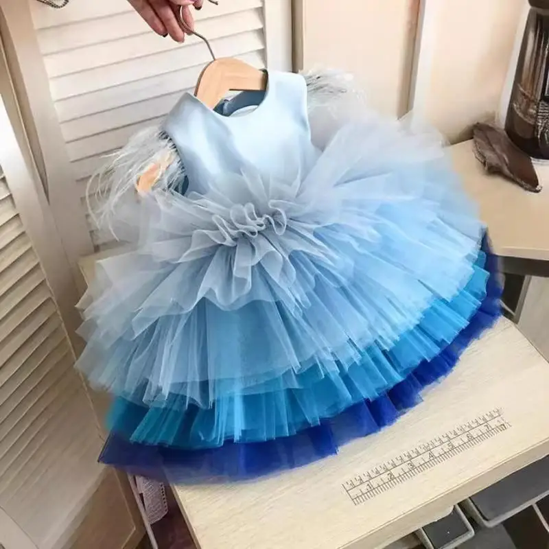 

2024 Gradient Color Design Girl Princess Dress Ball Sleeveless Dresses Infant Baby Girls Patchwork Clothing Party Prom Vestidos