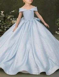 Blue Angel Bare Shoulders Flower Girl Dress First Communion Gowns Cinderella Cute Prom Dress Frozen Cozy Kids Birthday Present