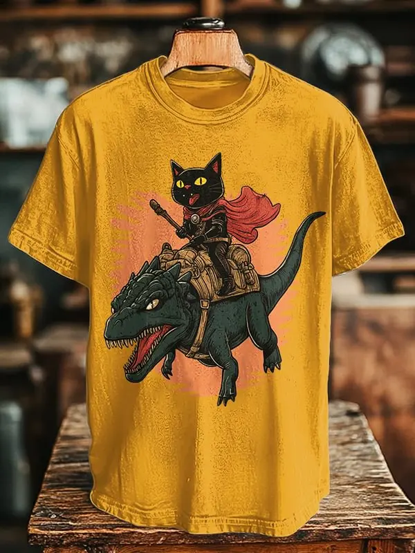 Popular Men's Cat And Dinosaur Graphic Casual T-Shirt 3D Print Anime Tee Summer Unisex Streetwear Men/Women Short Sleeve Y2k Top