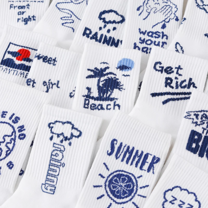 1/5/10/15/20 Pairs Random Women Mid‑Calf Socks, Cute Cartoon Letter Print, Soft Breathable Casual Daily Socks