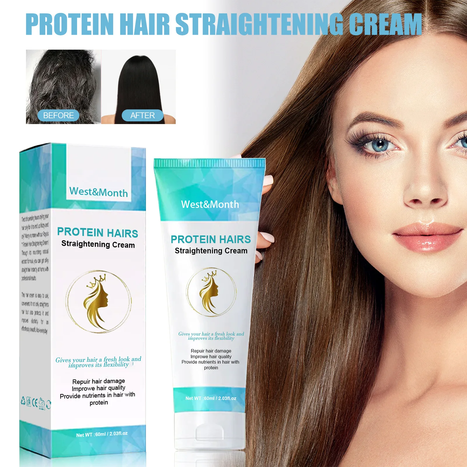 

Protein Correction Straight Hair Cream Repairs Damaged Hair Smoothes Frizz and Split Ends Without Straightening Hair Care