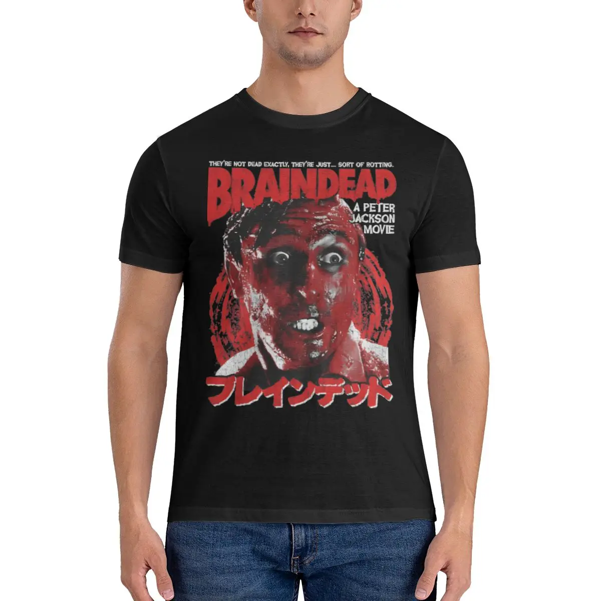 Men T-Shirts Dead Alive Hipster Pure Cotton Tee Shirt Short Sleeve Braindead Horror Movie T Shirts Round Neck Clothing Summer