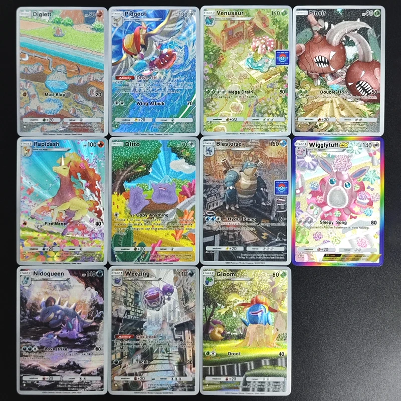 

11 шт./компл. DIY PTCG карманный английский Wigglytuff Gloom Ditto Blastoise Venusaur Weezing Pidgeot Hobby коллекция игрушка-флеш-карта