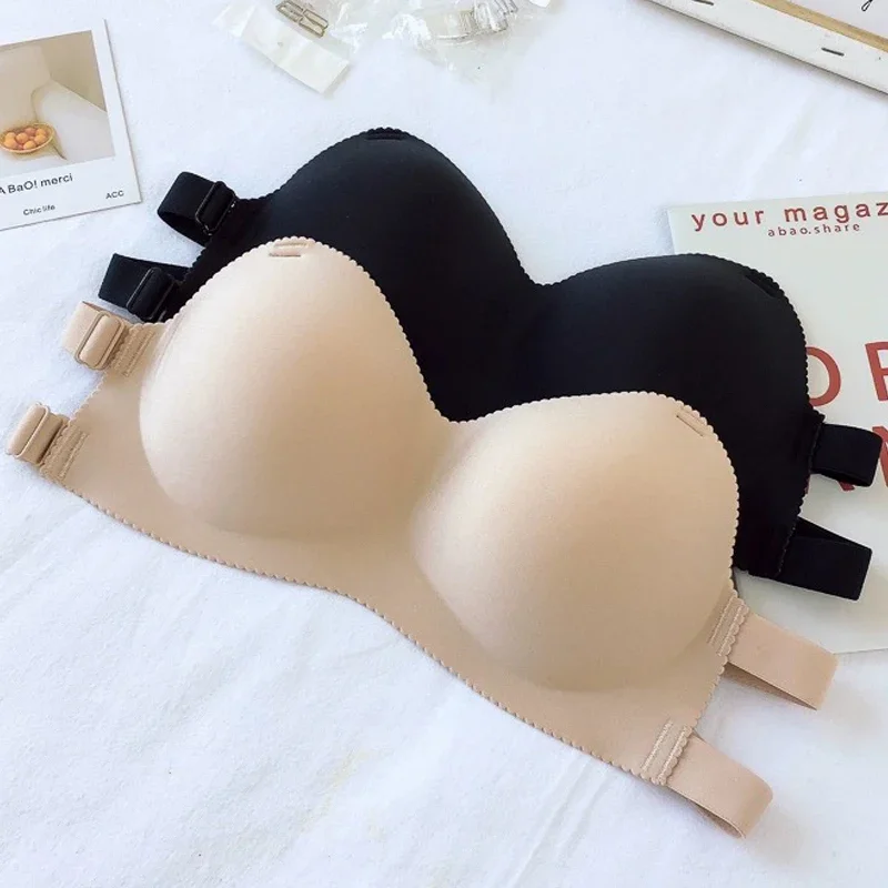 Women\'s Backless Bra Lingerie Sexy Invisible Black Strapless Push Up Nipple Covers Female Reusable Underwear Bralette Tube Tops