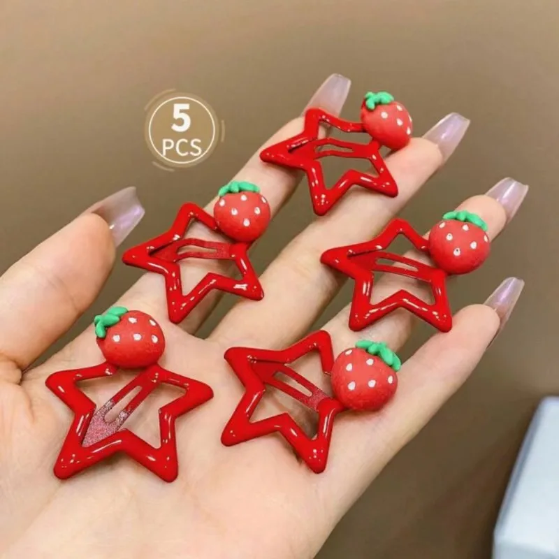 5pcs-red strawberry star hairpin for girls with forehead frizzy hair hair accessory in the form of a hairpin with star shape