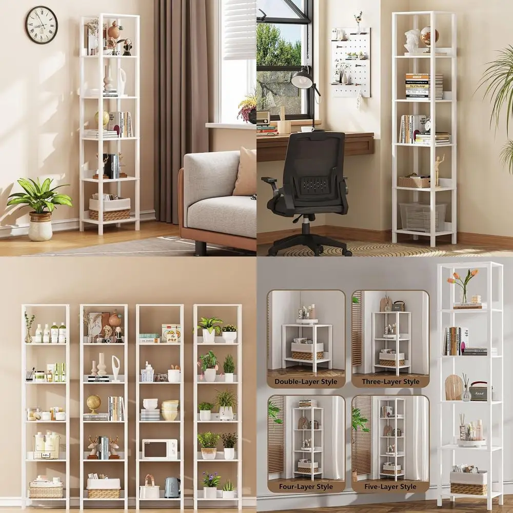 

6-уровневая высокая книжная полка в индустриальном стиле, 64,79, белая, полки «сделай сам», для хранения дома и офиса