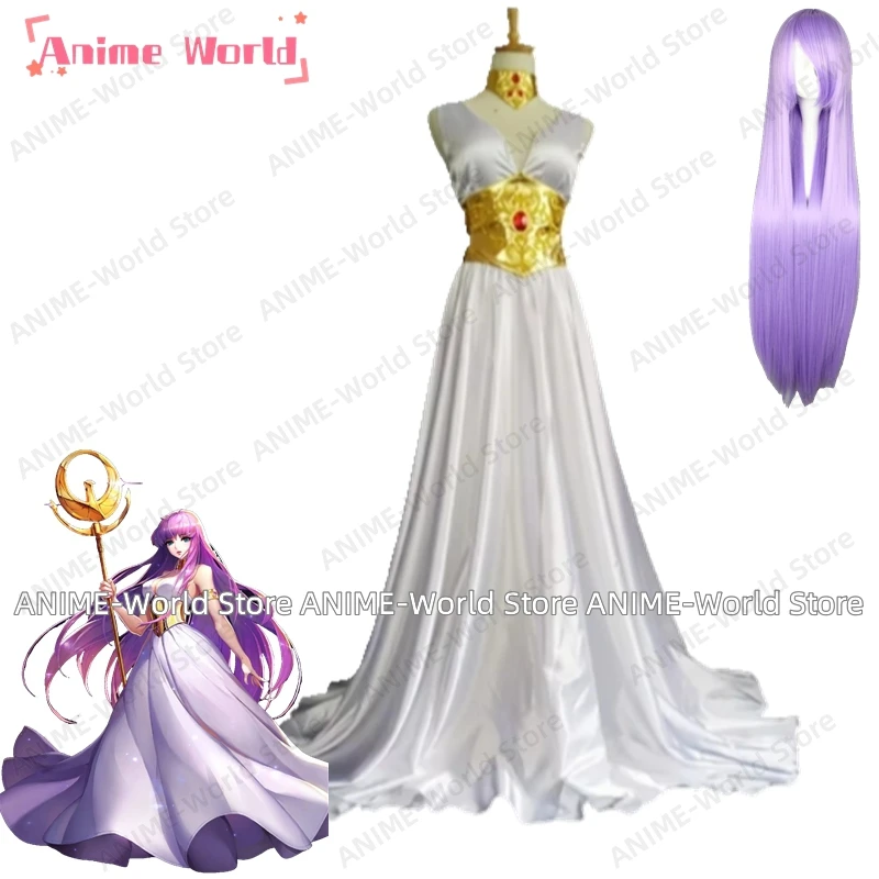 《 Custom Size "Saint Seiya The Lost Canvas sash (Athena) Costume Cosplay abito bianco con accessorio