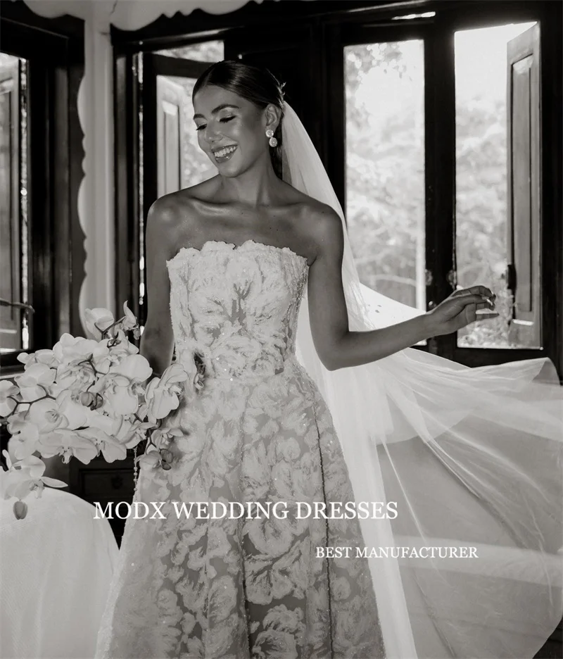 MODX 2026 Squisito pizzo A Line Abiti da sposa Sweetheart Shiny Sweep Train Abiti da sposa US Women Abiti da noiva