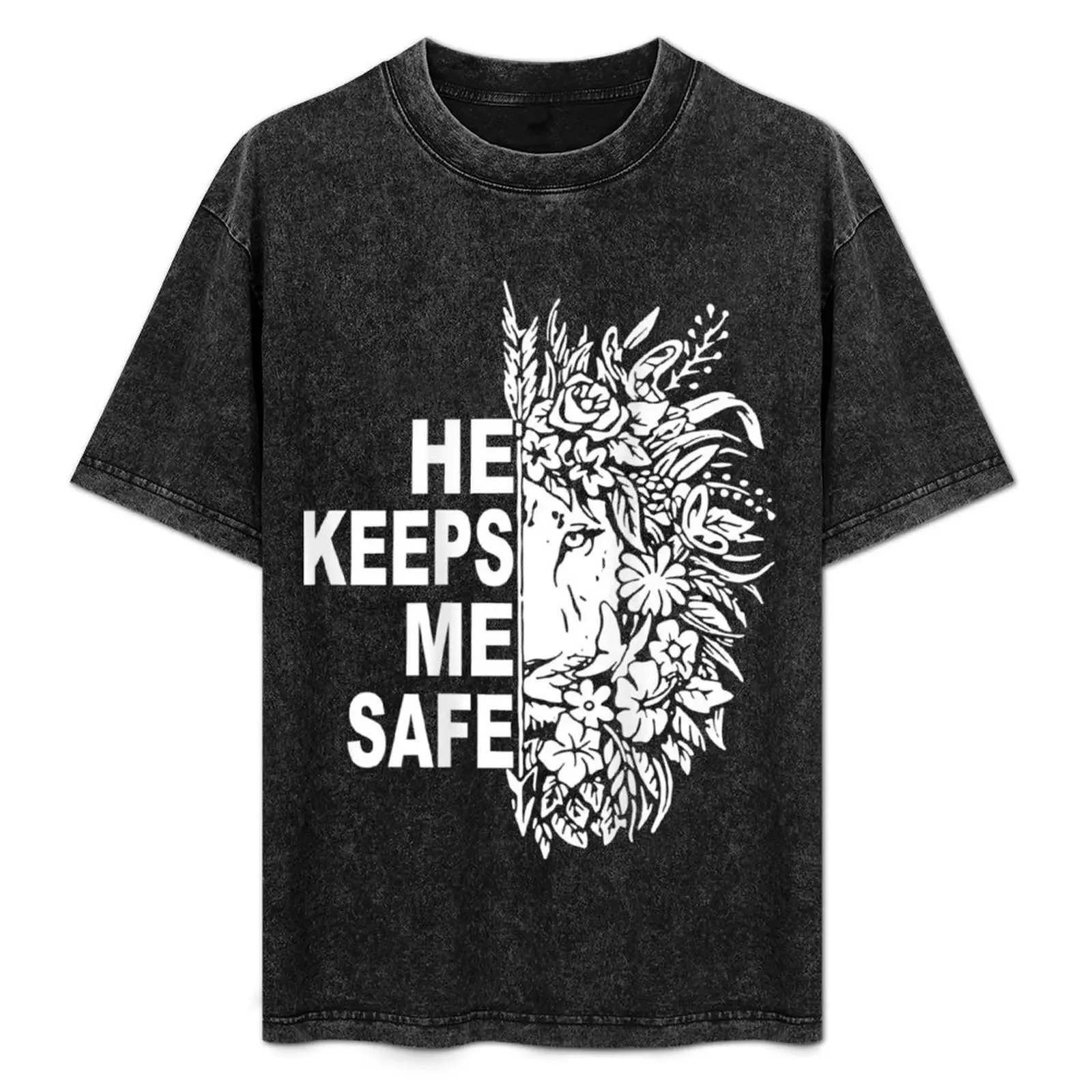 

He Keeps Me Safe Lion T-Shirt oversized graphic tee Funny t-shirts hippie clothes mens graphic t-shirts anime