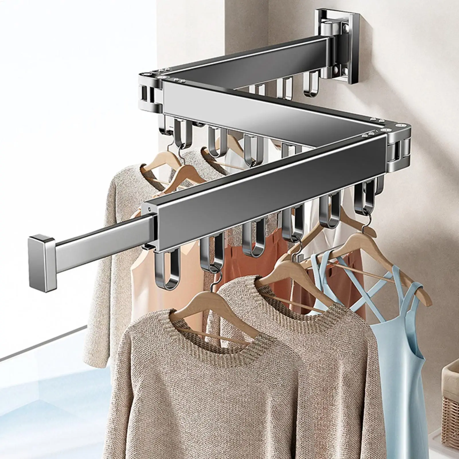 

Wall Mounted Clothes Drying Rack Retractable Hanger Clothes Drying Rack Foldable for Bathroom Balcony Indoor Dorm Hotel