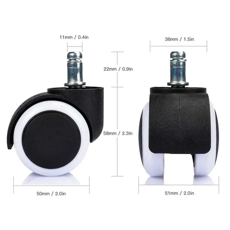5 Pcs 2 Inch PU Caster Wheels, Universal 360° Swivel Office Chair Casters Smooth & Quiet Replacement