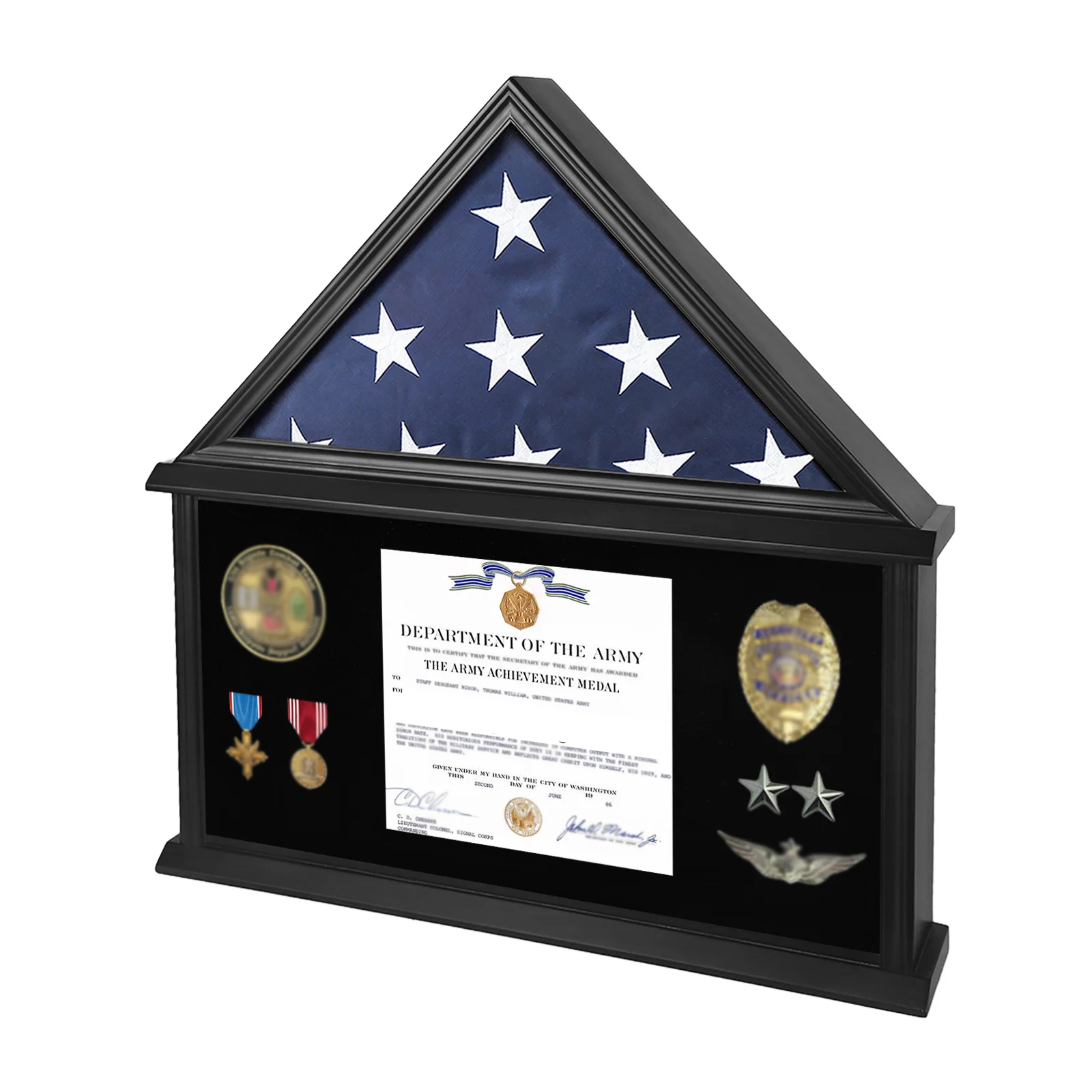 Large Wood Military Shadow Box, Burial Flag Display Case Holds Folded 5'x9.5' Memorial Flag, Solid Stable Frame, Wall Mount or Tabletop Display