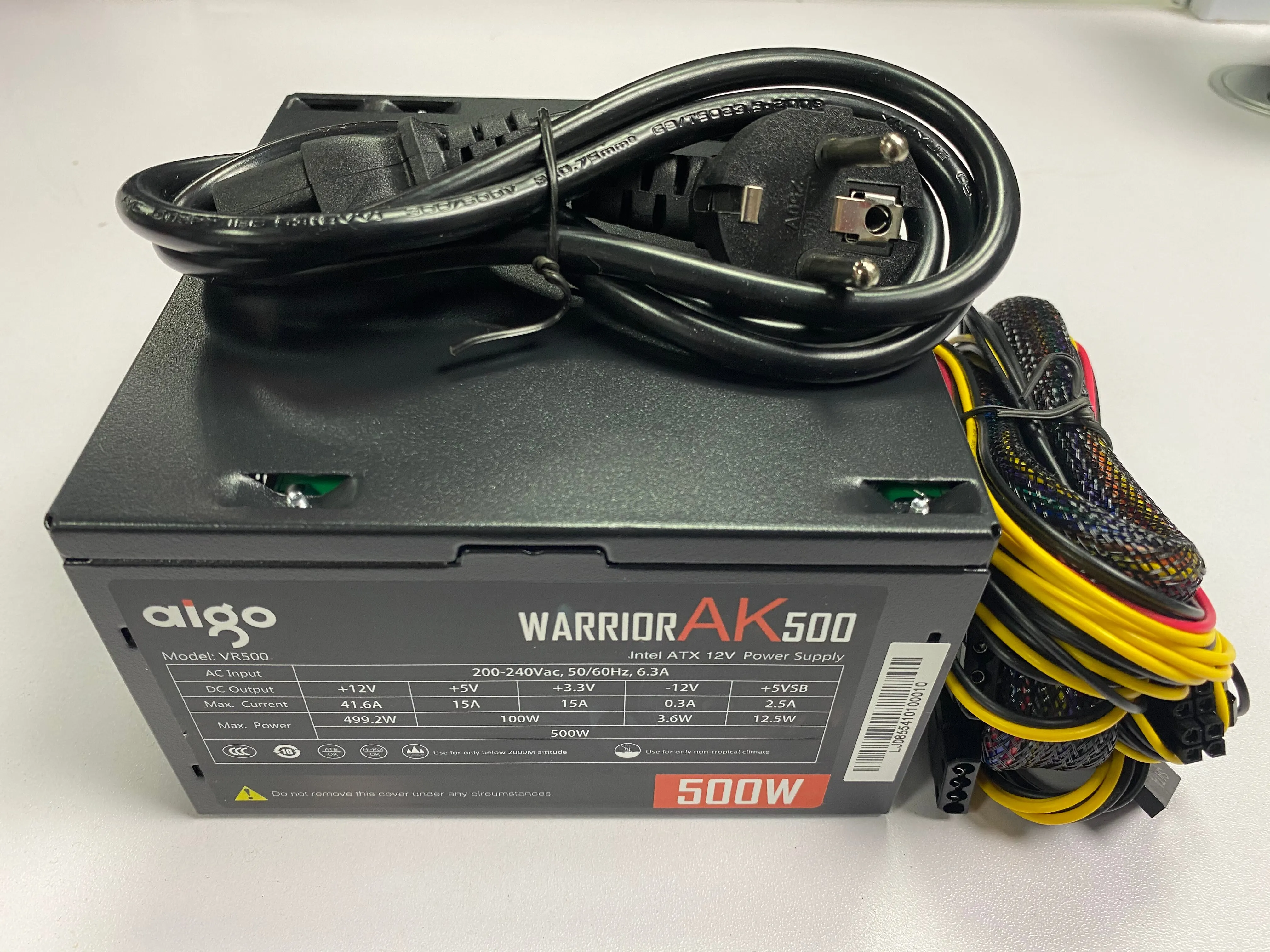 Aigo AK 500W PC PSU 전원 공급 장치, BTC용 데스크탑 컴퓨터 전원 공급 장치, 게임용 저소음 블랙 RGB 선풍기, 24 핀, 12V ATX, 120mm