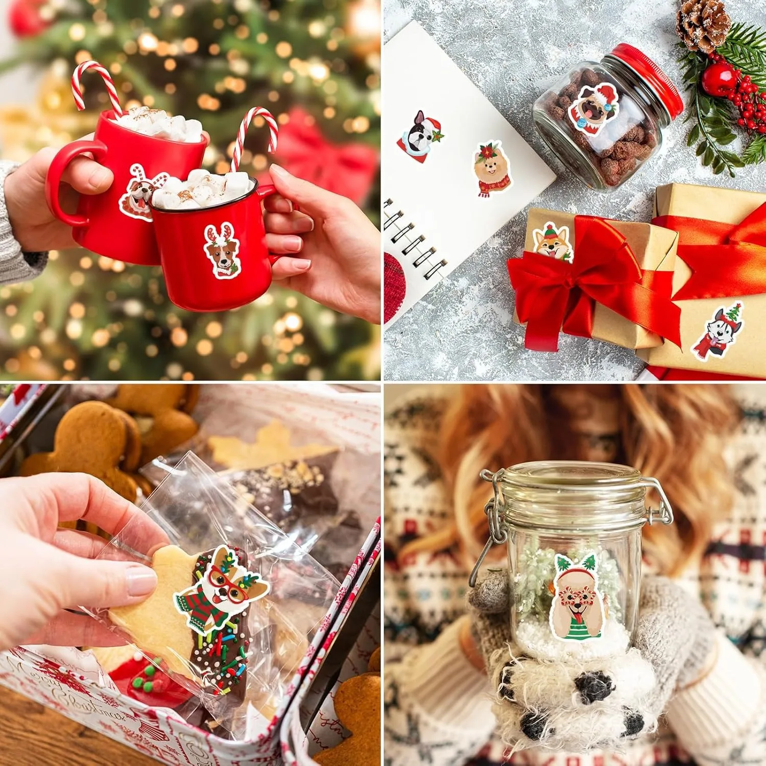 500Pcs Christmas Stickers Xmas Puppy Dogs Self-Adhesive Sticker Decals for Journal Scrapbook Decor Birthday Holiday Party