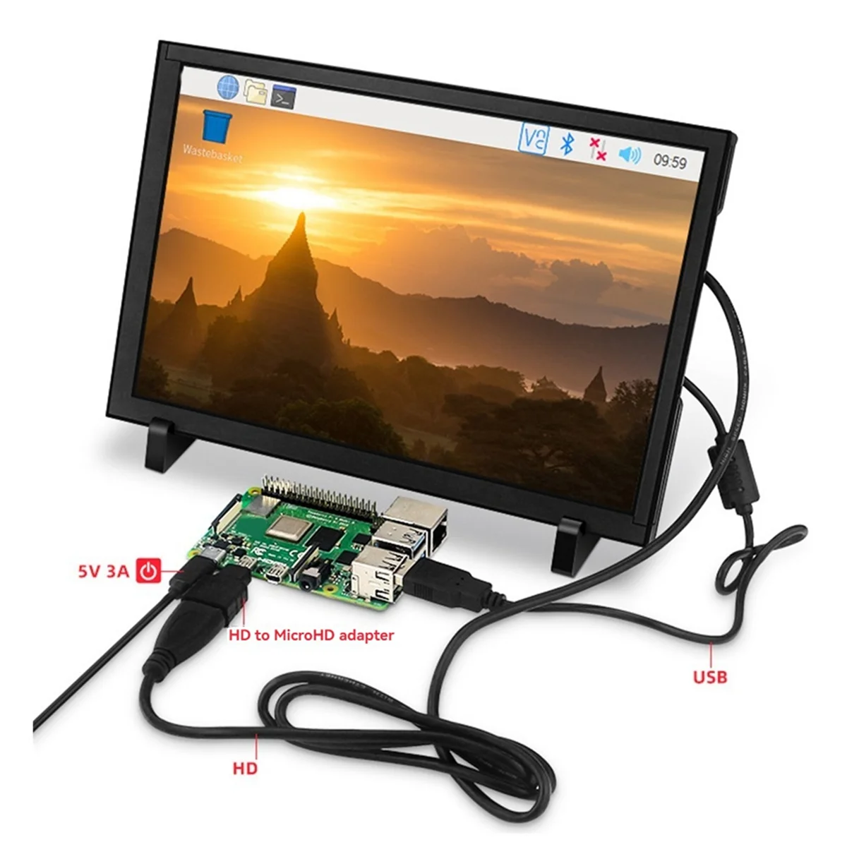 

10.1 Inch Touchscreen Monitor with Case for Raspberry Pi 5/4B/3B IPS 1280x800 Compatible with Various Devices and for OS
