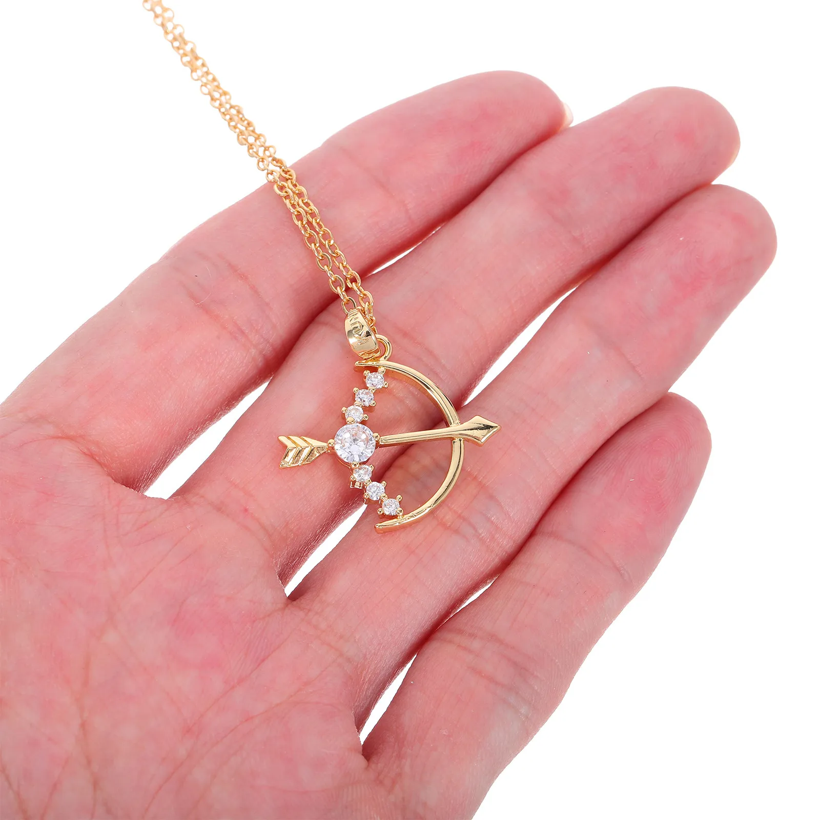 Women Necklace Bow and Arrow Zircon Pendant Long Dangling Micro-Inclosed Golden Stylish Elegant Valentine Wedding Party