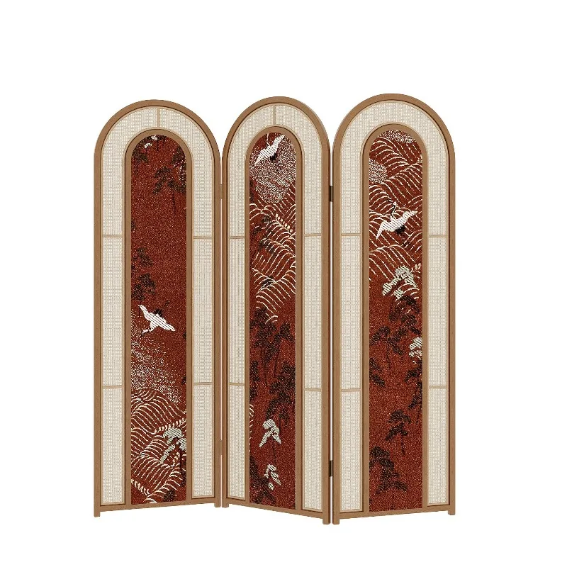 Style vintage rattan woven screen partition living room home decorative sofa background mobile foldable