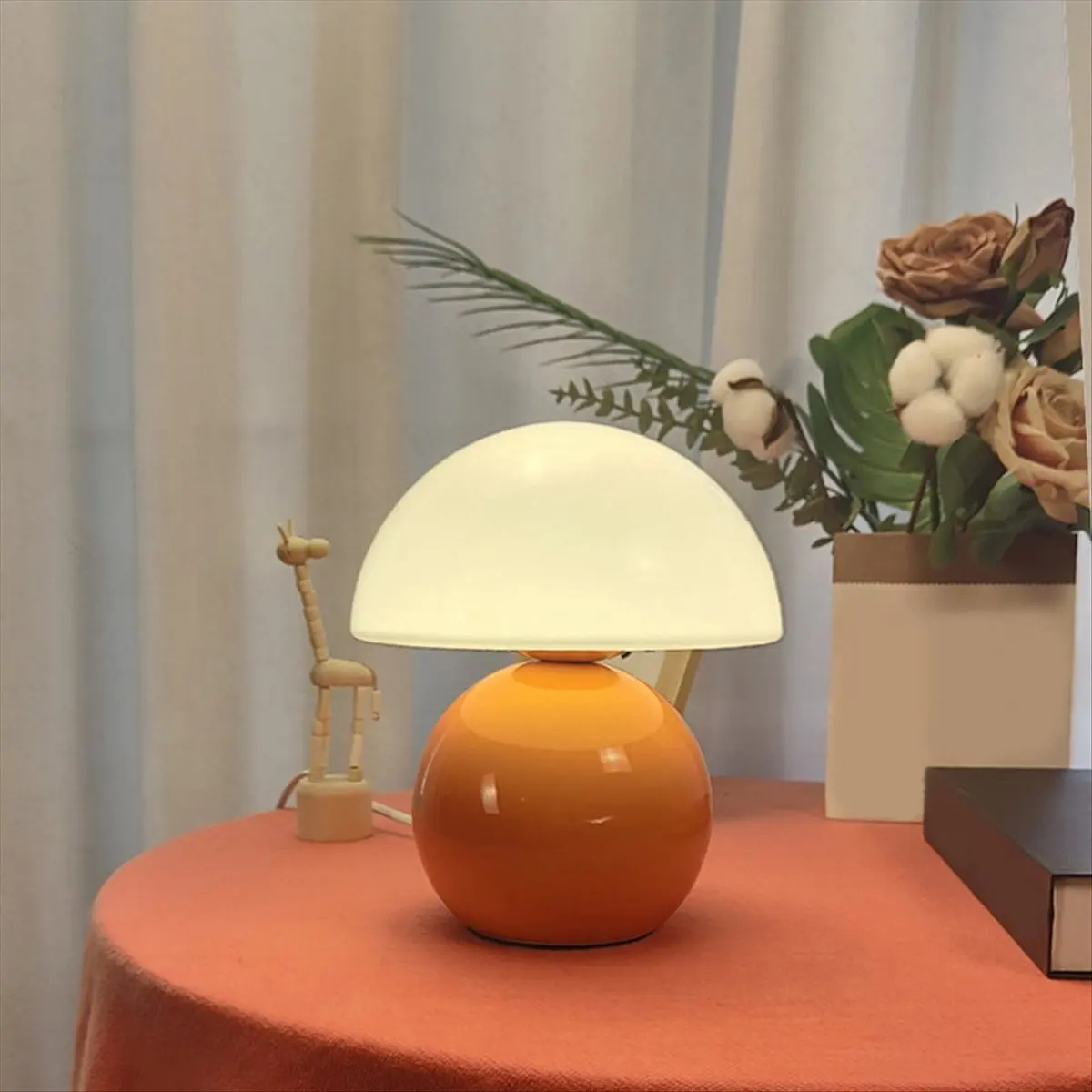 【~ New N07R】Mushroom Lamp Table Bedside Nightstand Lamp for Bedroom Cute Mid Century Modern Lamp Dimmable Orange EU Plug