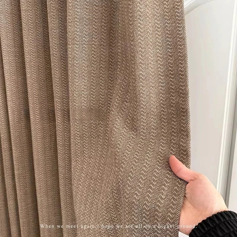 Italian Brown Wheat Grain Jacquard Blackout Chenille Curtains for Living Room Bedroom Partition Door Curtains Customized
