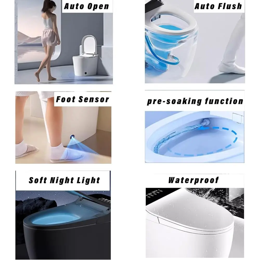 비데가 내장된 스마트 변기, 자동 세척/발 센서, 온열 시트, 온수 및 건조 공기, 자가 세척 강력 플러시