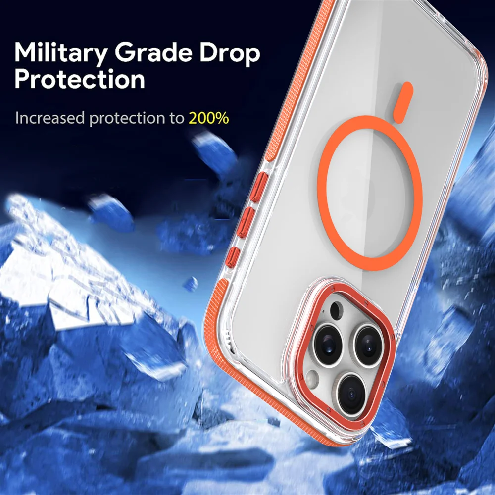 Capa magnética de carga sem fio para iPhone, amortecedor antiderrapante, capa fosco rígida para PC, padrão ondulado para iPhone Magsafe 16 15 14 13 Pro Max