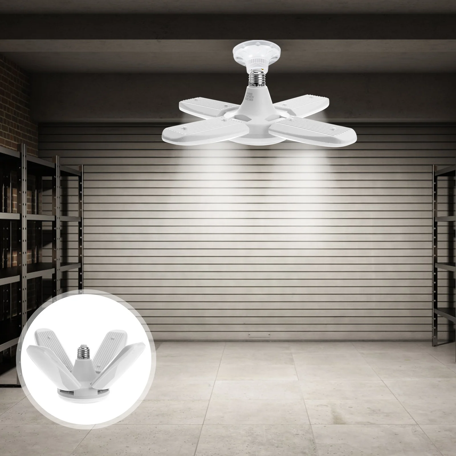 

Foldable LED Garage Light Bulb E27 Base 6500k Bright White Adjustable Panels Energy Efficient Ceiling Lamp for Workshop