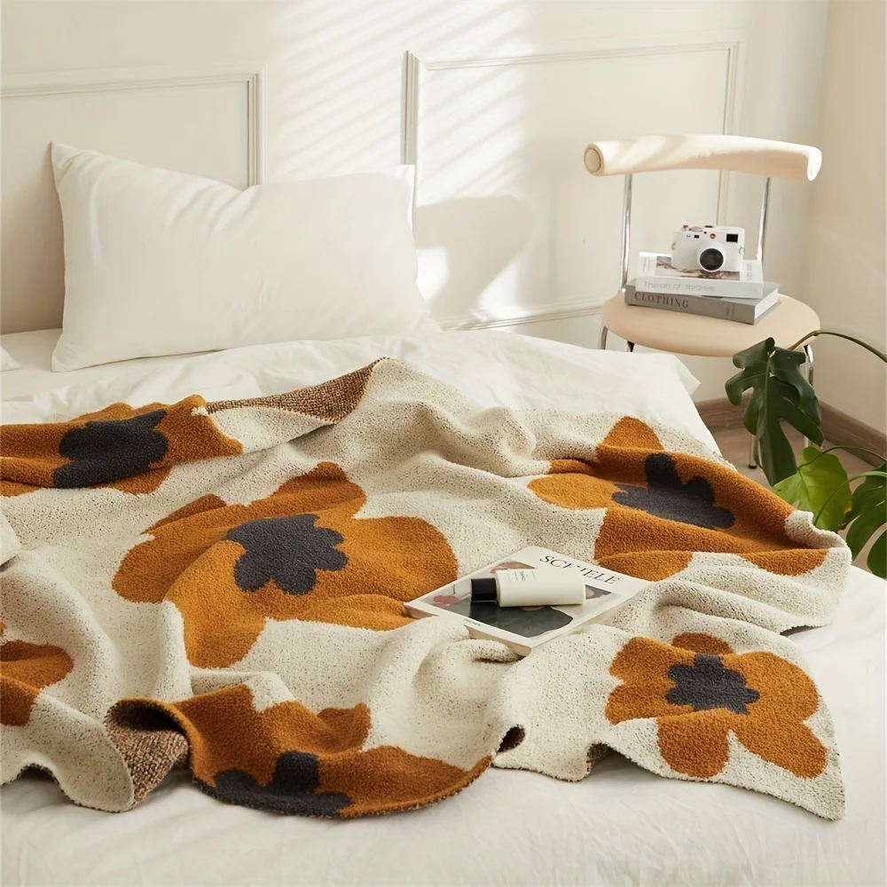 Nordic Flower Pattern Knitted Blanket Air Conditioning Blanket Warm Cozy Soft Throw Blanket For Couch Bed Sofa