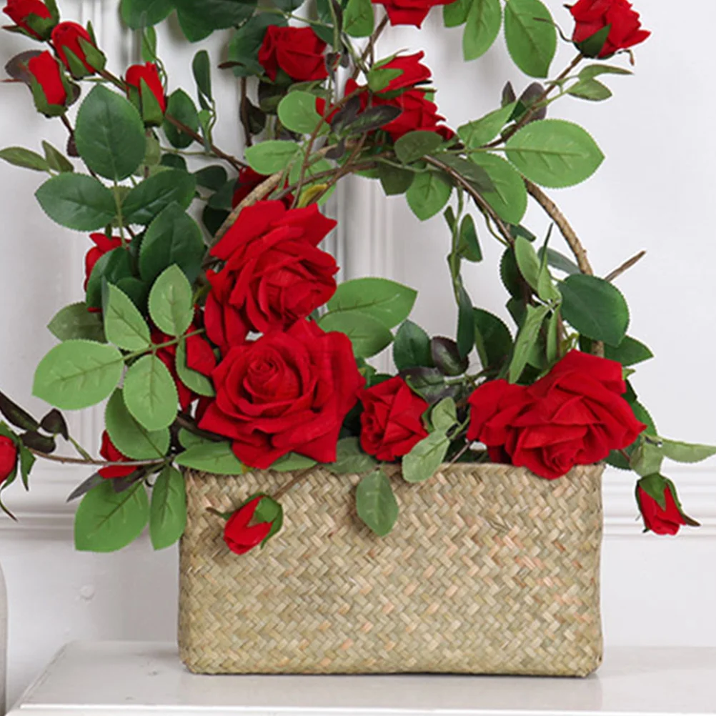 

Emulational Rose Vines Plastic Artificial Flower Cane Interior Decoration Hanging Rattan Size S (Red)